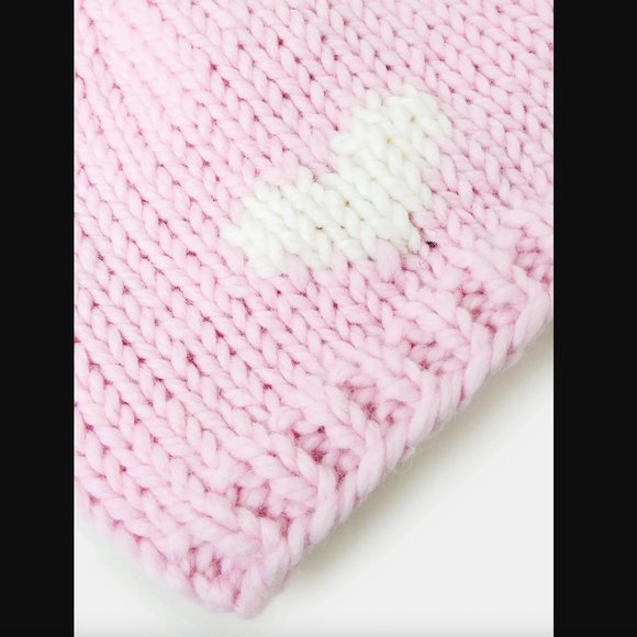 New GOGO Sweaters Pink Heart Toque Beanie Hat w/ Pom Pom — Strawberry/Snow